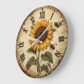 Sunflower & Bumble Bee Rustic Farmhouse Große Wanduhr (Winkel)