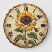 Sunflower & Bumble Bee Rustic Farmhouse Große Wanduhr (Vorderseite)