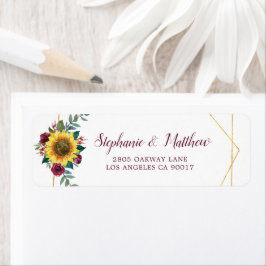 Sunflower Burgundy Floral Geometric Gold Address