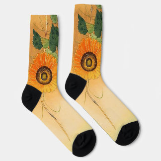 SUNFLOWER ,BUTTERFLY,GREEN LEAVES Japanese Floral  Socken