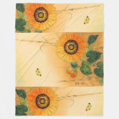 SUNFLOWER, BUTTERFLY, GRÜNE BLÄTTER Japanisches Bl Fleecedecke (Vorderseite)