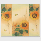 SUNFLOWER, BUTTERFLY, GRÜNE BLÄTTER Japanisches Bl Geschenkpapier (Flach)