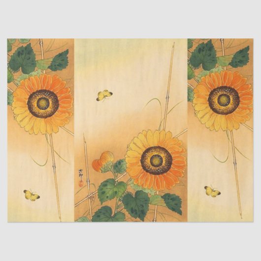 SUNFLOWER, BUTTERFLY, GRÜNE BLÄTTER Japanisches Bl Seidenpapier (Vorderseite)