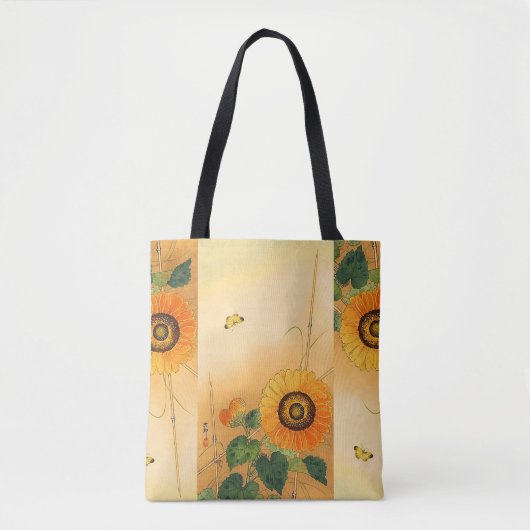 SUNFLOWER, BUTTERFLY, GRÜNE BLÄTTER Japanisches Bl Tasche (Vorderseite)