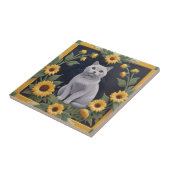 Sunflower Cats - Grey Cat & Yellow Sunflowers Fliese (Seite)