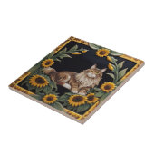 Sunflower Cats - MaineCoon Cat & Yellow Sunflowers Fliese (Seite)