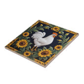 Sunflower Chicken - White Hen & Yellow Sunflowers Fliese (Seite)
