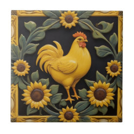 Sunflower Chicken - Yellow Hen & Sunflowers Fliese