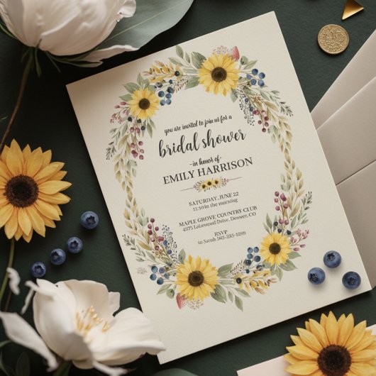 Sunflower Corner Bridal Shower Invite Rustic Style Einladung