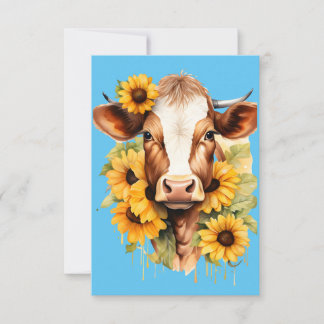 Sunflower Cow Thank You Card Dankeskarte
