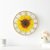 Sunflower Cracked Paint Background Große Wanduhr (Zuhause)