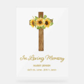 Sunflower cross Memorial Funeral Acrylschild (Vorderseite)