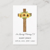 Sunflower Cross Memorial Funeral Prayer Card Visitenkarte (Vorderseite)