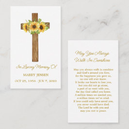 Sunflower Cross Memorial Funeral Prayer Card Visitenkarte