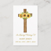 Sunflower Cross Memorial Funeral Prayer Card Visitenkarte (Vorderseite)