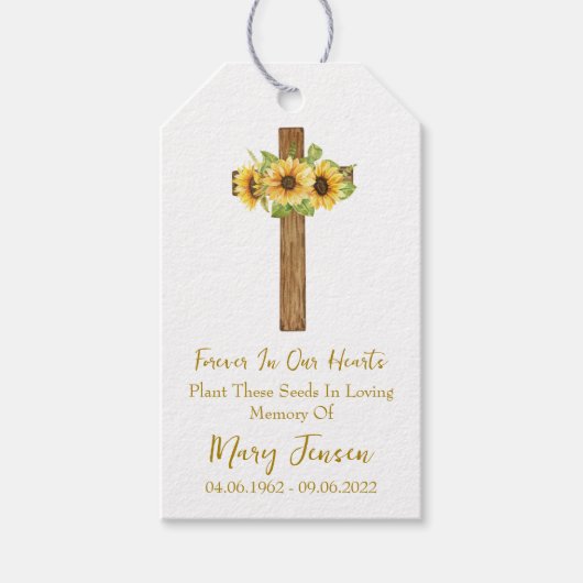 Sunflower Cross Memorial Funeral Seed Packet  Geschenkanhänger (Vorderseite)