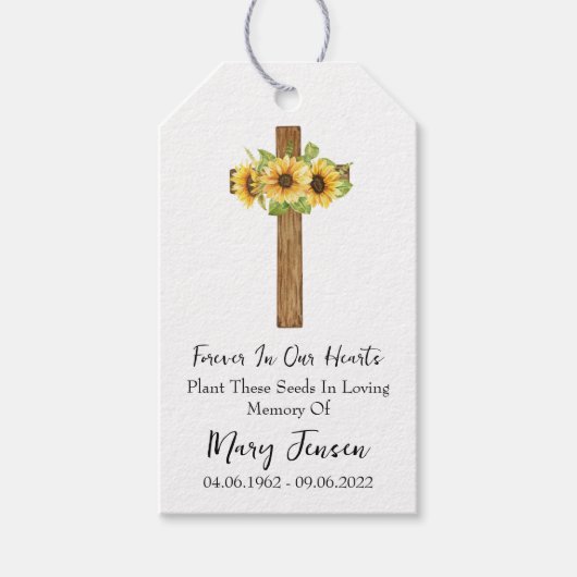 Sunflower Cross Memorial Funeral Seed Packet  Geschenkanhänger (Vorderseite)