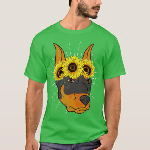 Sunflower Crown Dog Lover Doberman Pinscher T-Shirt