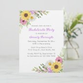 Sunflower Daisy Boho Garden Bachelorette Einladung (Stehend Vorderseite)