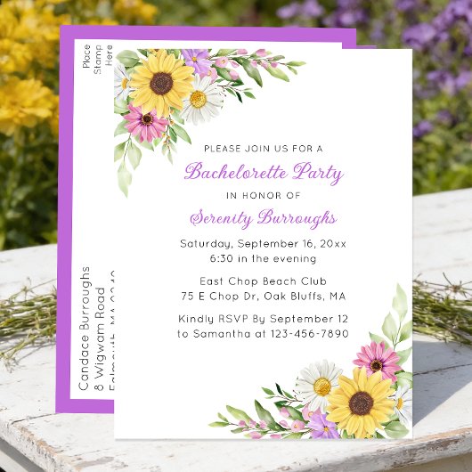 Sunflower Daisy Boho Spring  Garden Bachelorette Einladungspostkarte