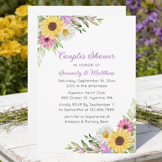 Sunflower Daisy Floral Boho Garden Couples Shower Einladung