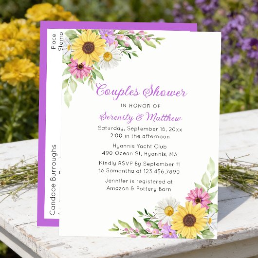 Sunflower Daisy Floral Wildflower Couples Shower Einladungspostkarte
