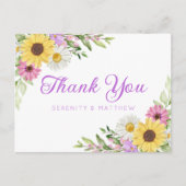 Sunflower Daisy Garden Floral Wedding Thank You Postkarte (Vorderseite)