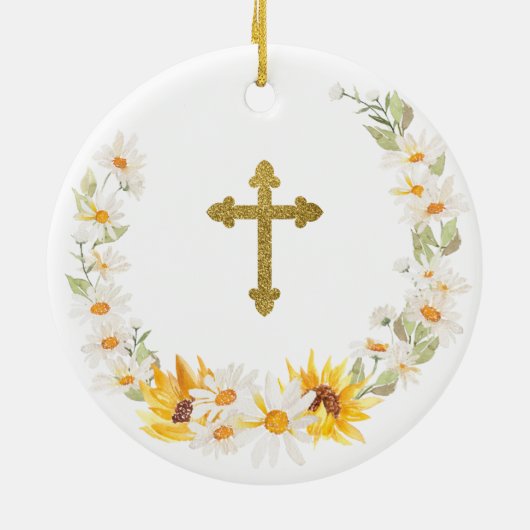 Sunflower & Daisy Wreath Keramik Ornament (Hinten)