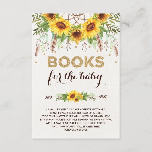 Sunflower Dreamcatcher Rustic Boho Bücher für Baby Begleitkarte (Vorderseite)