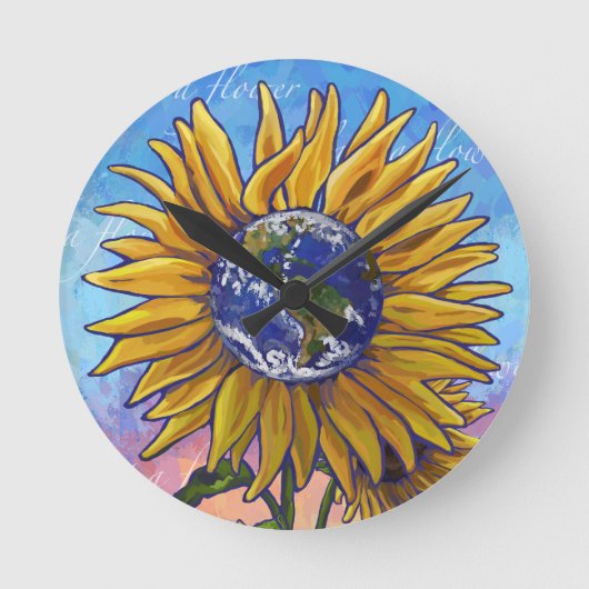 Sunflower Earth Art Runde Wanduhr (Vorderseite)