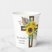 Sunflower & Eucalyptus Boho Cross Baptism Pappbecher (Rückseite)