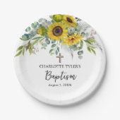 Sunflower & Eucalyptus Boho Cross Baptism Pappteller (Vorderseite)