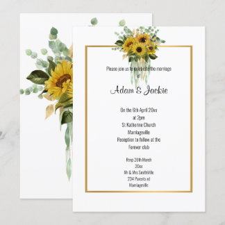 SUNFLOWER EUCALYPTUS GOLD TRIM ELEGANT WEDD EINLADUNG