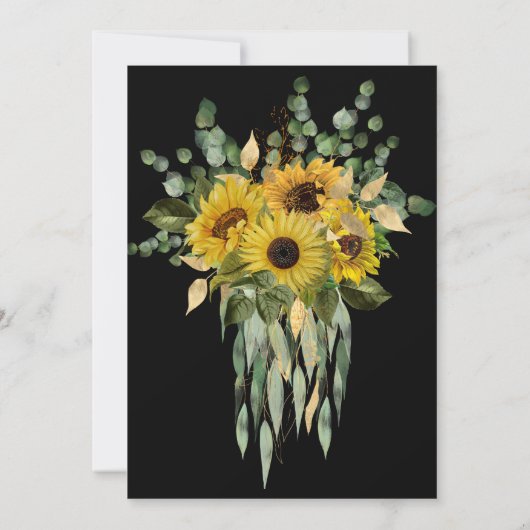 SUNFLOWER EUCALYPTUS GOLD TRIM ELEGANT WEDING BLK EINLADUNG (Rückseite)