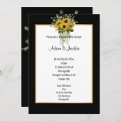 SUNFLOWER EUCALYPTUS GOLD TRIM ELEGANT WEDING BLK EINLADUNG (Vorne/Hinten)