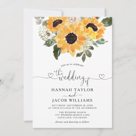 Sunflower Eucalyptus Greenery Wedding Einladung (Vorderseite)