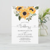 Sunflower Eucalyptus Greenery Wedding Einladung (Stehend Vorderseite)