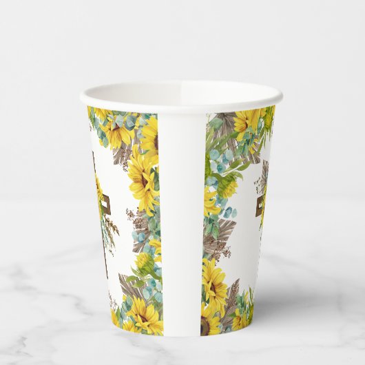 Sunflower Eucalyptus Palm Boho Cross Baptism Pappbecher (Links)