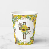 Sunflower Eucalyptus Palm Boho Cross Baptism Pappbecher (Vorderseite)