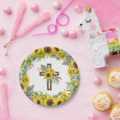 Sunflower Eucalyptus Palm Boho Cross Baptism Pappteller (Party)