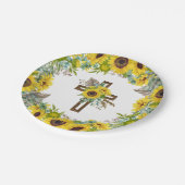 Sunflower Eucalyptus Palm Boho Cross Baptism Pappteller (Schrägansicht)