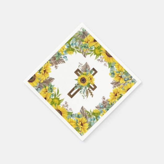 Sunflower Eucalyptus Palm Boho Cross Baptism Serviette (Ecke)