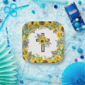 Sunflower Eucalyptus Palm Boho Square Baptism Pappteller (Party)