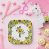 Sunflower Eucalyptus Palm Boho Square Baptism Pappteller (Party)