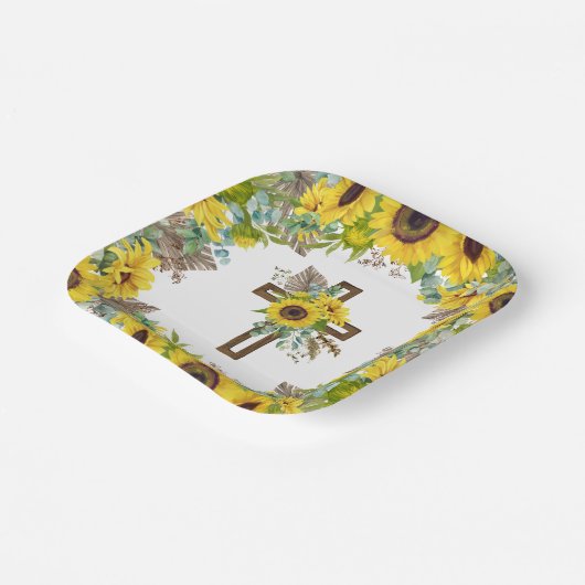 Sunflower Eucalyptus Palm Boho Square Baptism Pappteller (Gewinkelt)