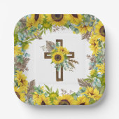 Sunflower Eucalyptus Palm Boho Square Baptism Pappteller (Vorderseite)