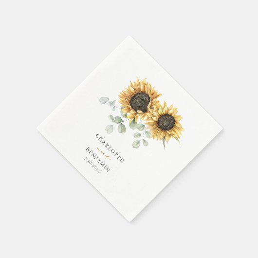 Sunflower Eucalyptus Script Floral Wedding Paper Serviette (Ecke)