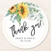 Sunflower Eukalyptus Vielen Dank Gastgeschenk Hoch Runder Pappuntersetzer (Vorderseite)