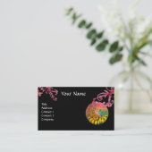 SUNFLOWER FAIRE ,Lila rote Schnörkel in Schwarz Visitenkarte (Stehend Vorderseite)