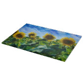 Sunflower Field Art on Glass Cutting Board Schneidebrett (Ecke)